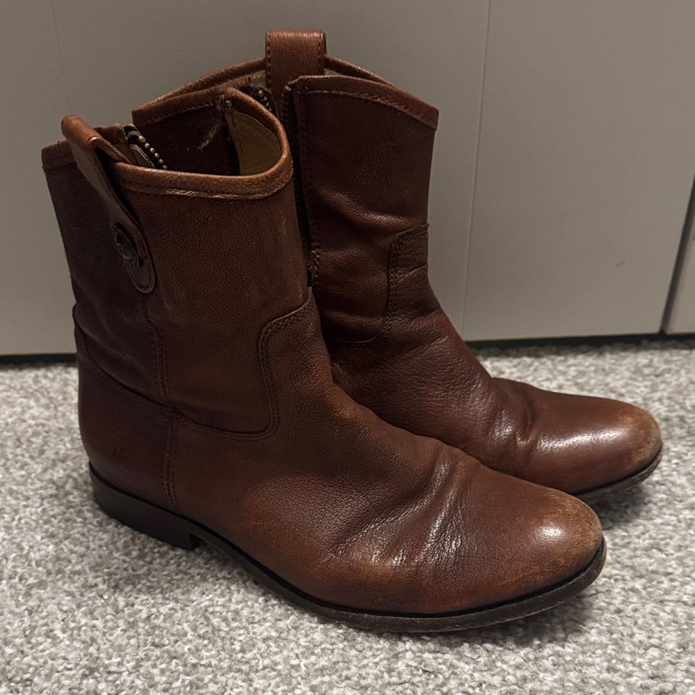 Frye Brown Leather Mid-Calf Ankle Boots